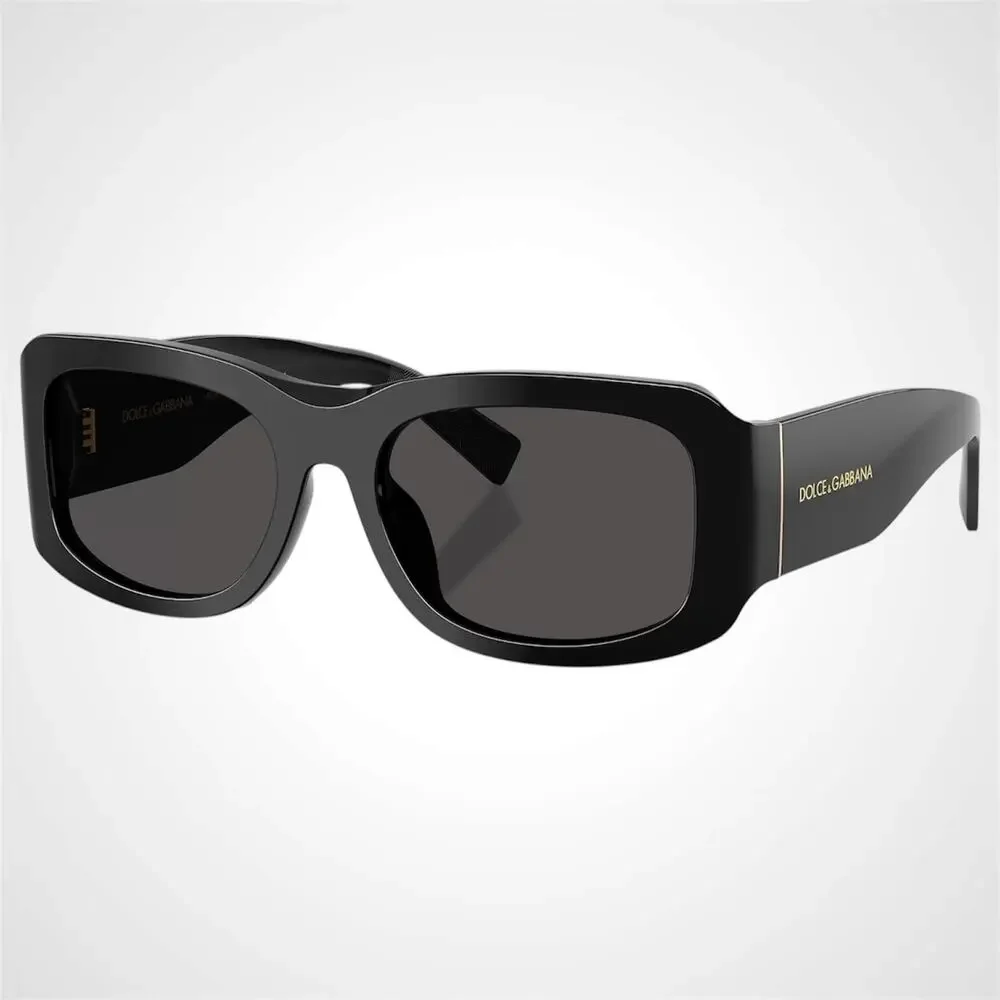 New Dolce & Gabbana Sunglasses Black Rectangle Square Gold Gray Lens New